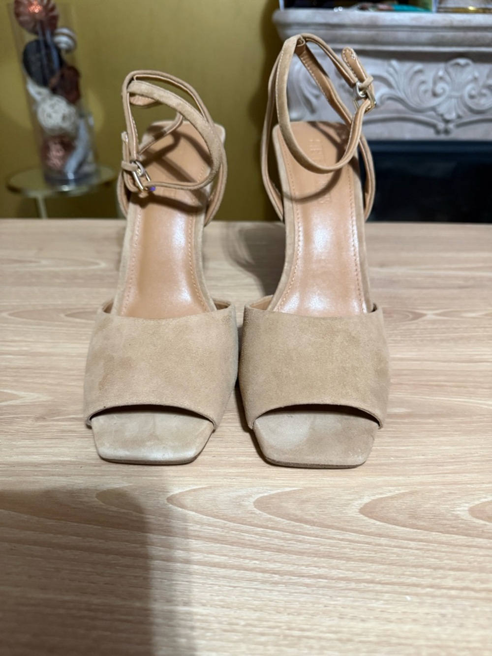 Steve Madden Tan Suede Ankle-Strap Block Heels